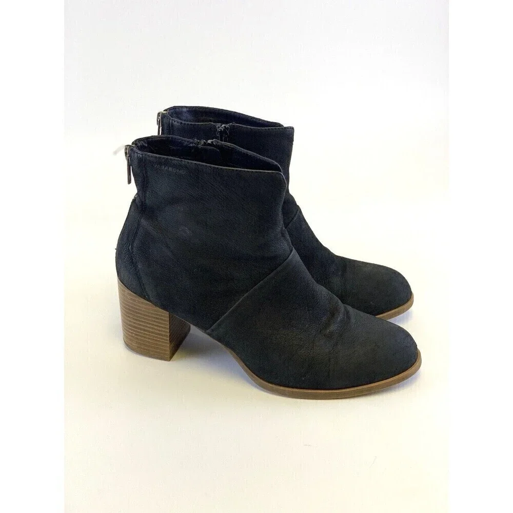 Vagabond Shoemakers Nubuck Ankle Boots Black Leather Block‎ Heel Womens 40 9.5